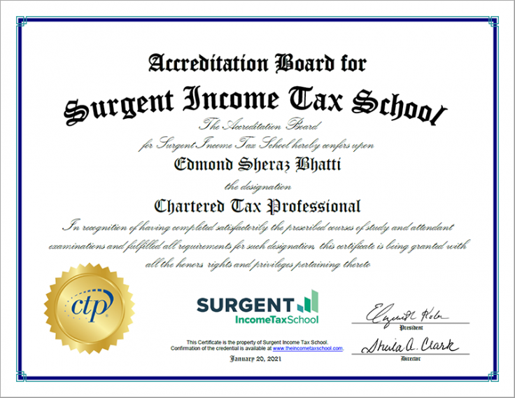 Buy Accredited Tax Advisor certificate online
